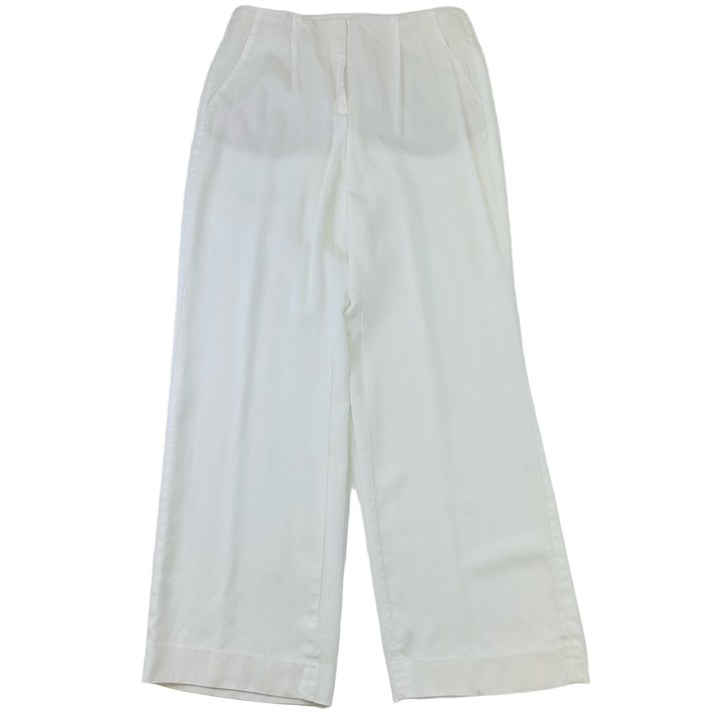 RWCo white pleatfront high waisted wide leg trousers Size 10